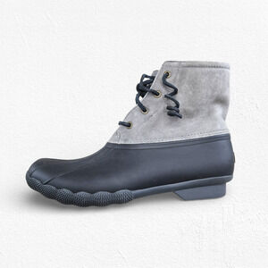 Sperry Gray Black Suede Waterproof Rain Lace Up Zip Ankle Duck Boots Size 9.5
